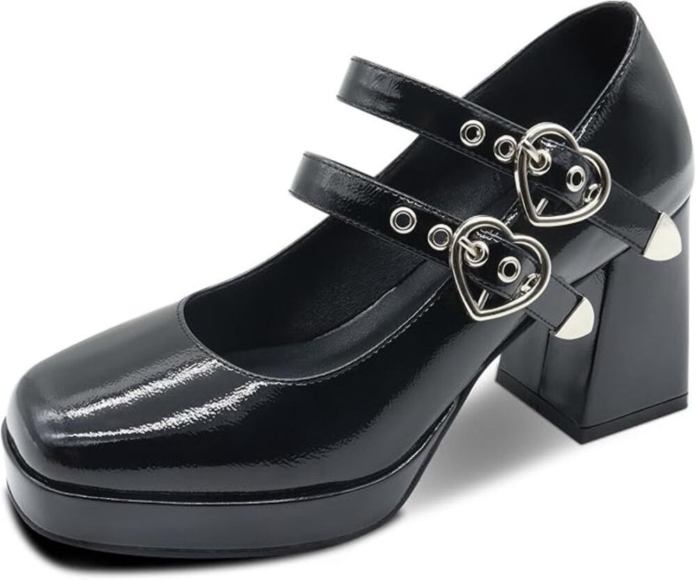 MUBUPUXU Women’s Mary Jane Platform Chunky Block Heels Black Size 6.5 New